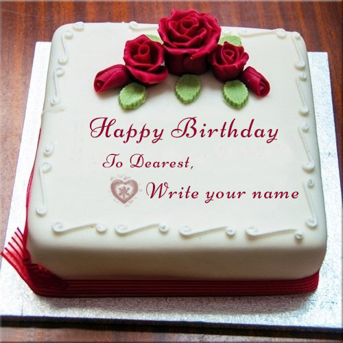 Write Name On Happy Birthday Wishes Cake With Rose