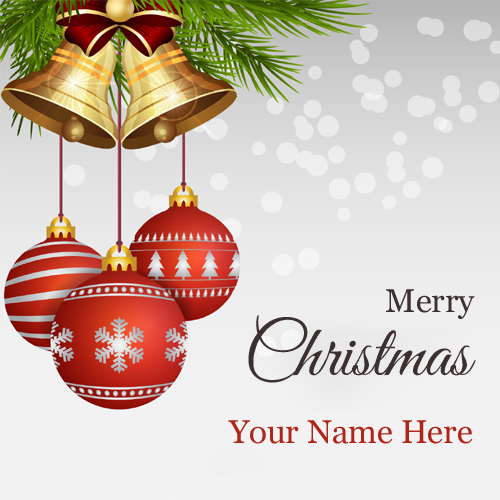 Merry Christmas Balls with Bells Greeting With Name