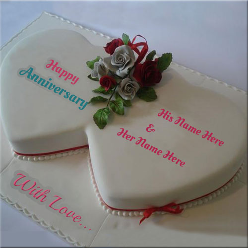 Generate Anniversary White Heart Cake With Couple Name