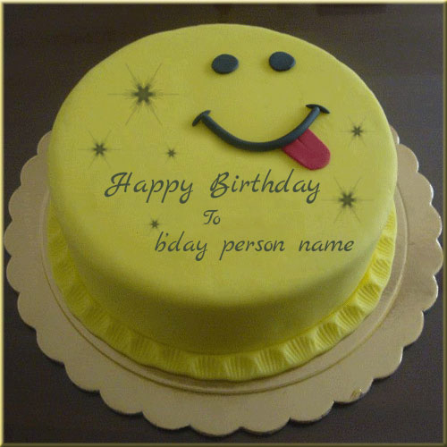 Smiley Emoji Happy Birthday Cake Name Pics