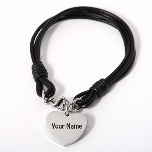 Write Name On laser Engraved Heart Leather Brace