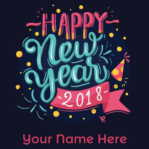 Happy New Year 2018 in Blue and Pink letters With Name