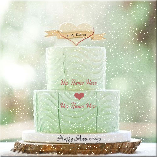 Mint Green Happy Anniversary Cake With Couple Name