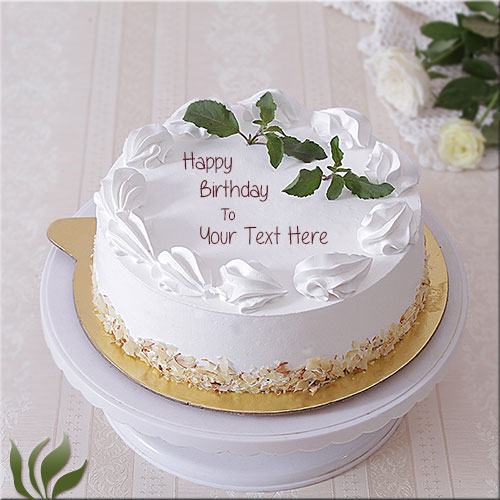 Print Your Name On Happy Birthday White Creamy Cake