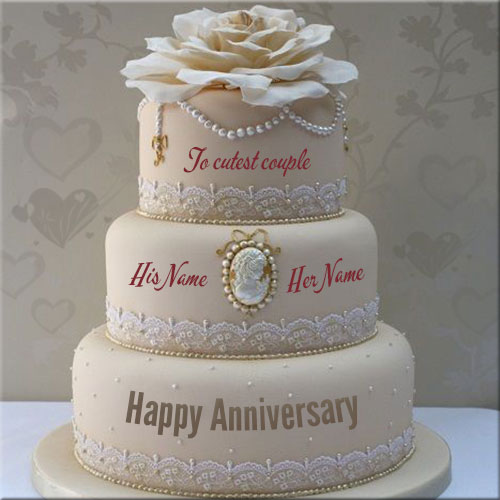 Vintage Lace and Pearl Anniversary Cake Name Pics