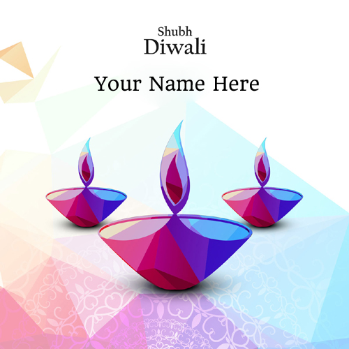 Happy Diwali Colorful Diya Greeting Card With Your Name