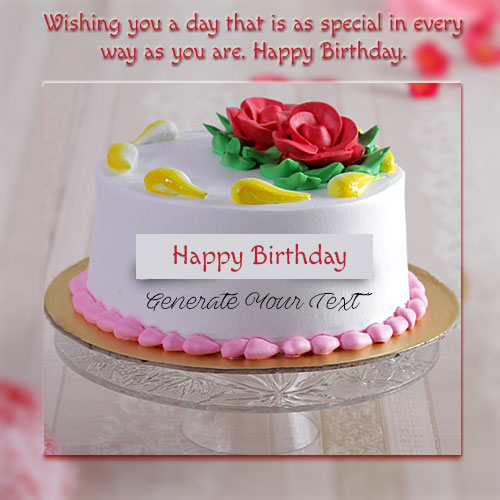 Online Print Name On Happy Birthday Floral Cake Picture