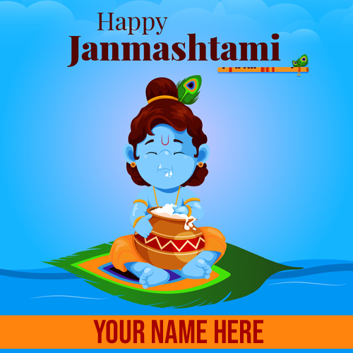 Happy Janmashtami Dahi Handi Krishna Pic With Name