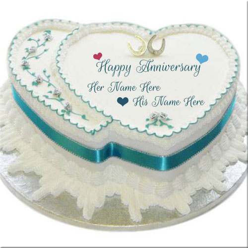 Couple Heart Anniversary Wishes Cake With Custom Name